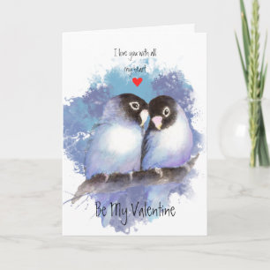 Cartes Pour Fêtes Annuelles Art bleu d'oiseau de perruches d'amour de