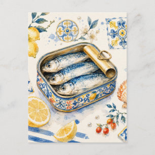 Cartes Pour Fêtes Annuelles Art d'aquarelle de sardine sicilienne