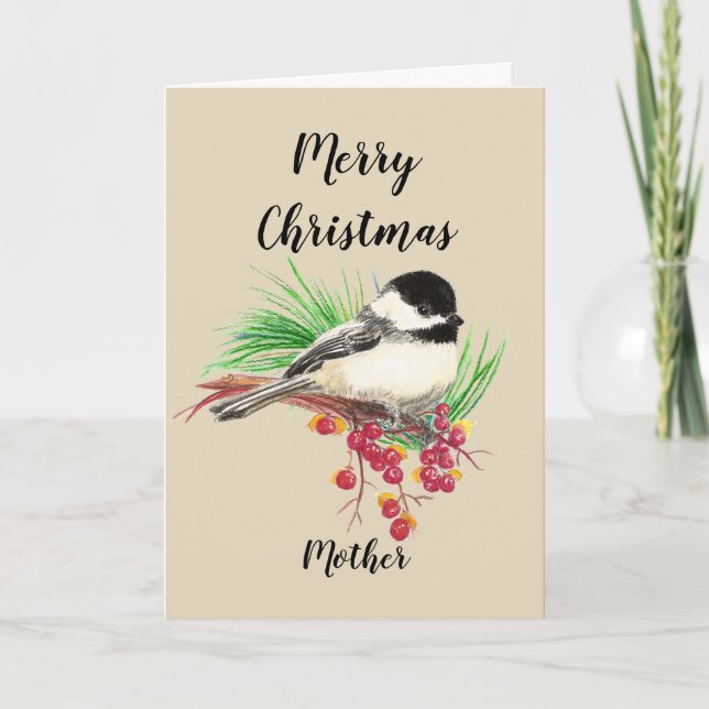 Cartes Pour Fêtes Annuelles Art de Chickadee d'aquarelle de mère de Joyeux (Devant)