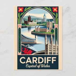 Cartes Pour Fêtes Annuelles Art de l'affiche de voyage rétro de Cardiff au Pay