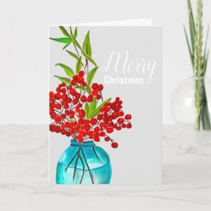 Cartes Pour Fêtes Annuelles Art de l'aquarelle des baies rouges de Noël