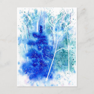 Cartes Pour Fêtes Annuelles Art de l'aquarelle en bois d'hiver