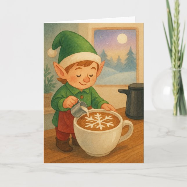 Cartes Pour Fêtes Annuelles Art de latte elfe (Devant)