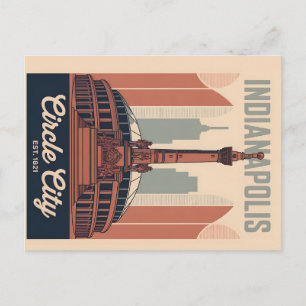 Cartes Pour Fêtes Annuelles Art de paysage urbain rétro d'Indianapolis Indiana