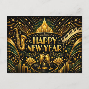 Cartes Pour Fêtes Annuelles Art Déco Jazz Or Bonne Année