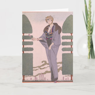Cartes Pour Fêtes Annuelles Art Deco Lady - Standing besing the trimmed plant.