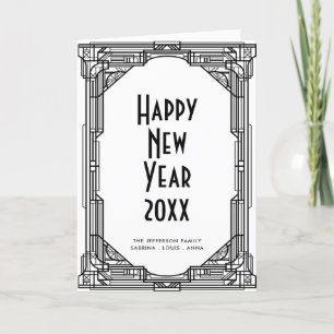 Cartes Pour Fêtes Annuelles Art déco noir et blanc Bonne année