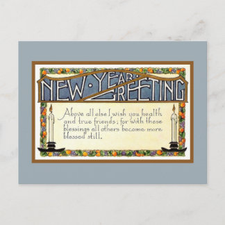 Cartes Pour Fêtes Annuelles Art Déco Nouvel An verset de voeux bleu
