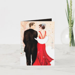 Cartes Pour Fêtes Annuelles Art Déco rétro message vintage de couple Noël
