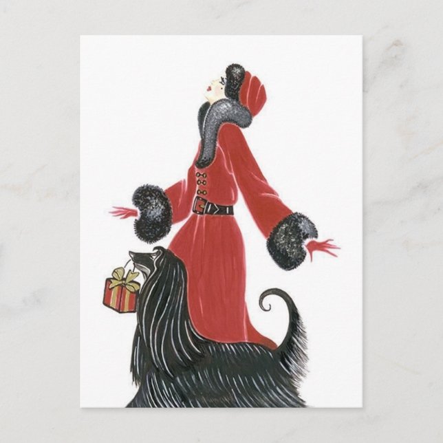 Cartes Pour Fêtes Annuelles Art déco rétro vintage dame Noël vacances (Devant)