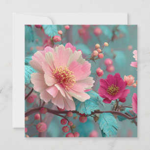 Cartes Pour Fêtes Annuelles Art floral rose et bleu Imaginaire vif