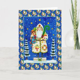 CARTES POUR FÊTES ANNUELLES ART FOLK BALTIMORE QUILT PÈRE NOËL VERSE