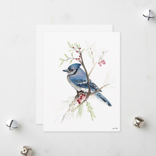 Cartes Pour Fêtes Annuelles Art Jay bleu vacances (Devant/Arrière en situation)