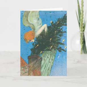 Cartes Pour Fêtes Annuelles Art Nouveau Ange apportant l'arbre de Noël