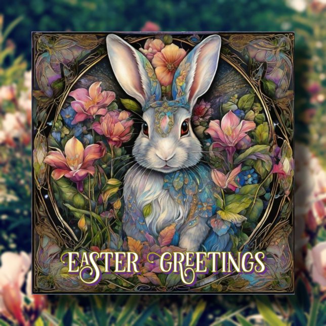 Cartes Pour Fêtes Annuelles Art Nouveau Rabbit Salutations de Pâques (Créateur téléchargé)