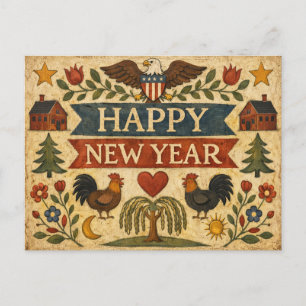 Cartes Pour Fêtes Annuelles Art populaire américain primitif Nouvel An