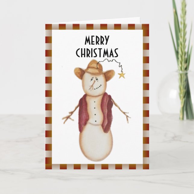Cartes Pour Fêtes Annuelles Art populaire mignon Cowboy Snowman Noël (Devant)