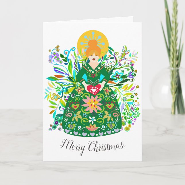 Cartes Pour Fêtes Annuelles Art populaire moderne Red Haired Christmas Angel (Devant)