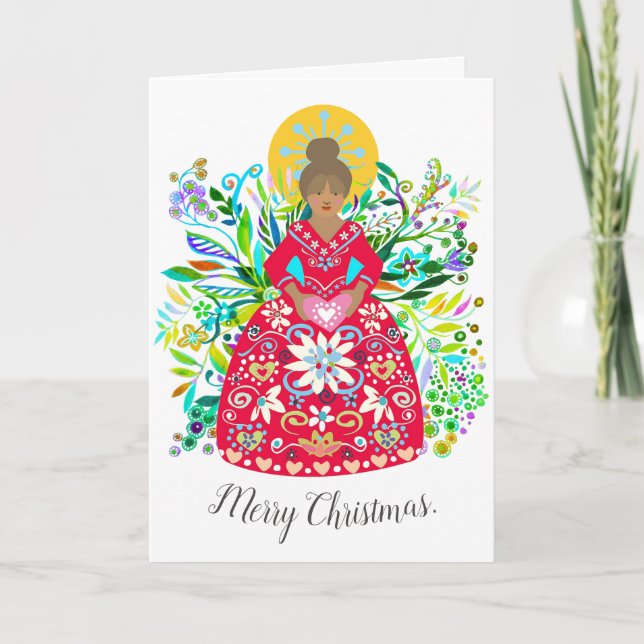 Cartes Pour Fêtes Annuelles Art populaire moderne Vibrant Red Christmas Angel (Devant)