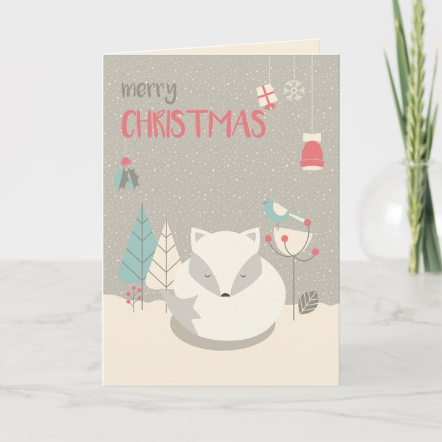 Cartes Pour Fêtes Annuelles Art populaire scandinave Renard blanc Noël (Devant)