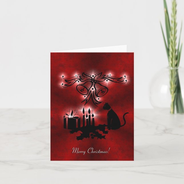 Cartes Pour Fêtes Annuelles Artdeco de Noël avec chat noir (Devant)