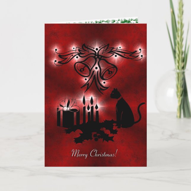 Cartes Pour Fêtes Annuelles Artdeco de Noël avec chat noir (Devant)