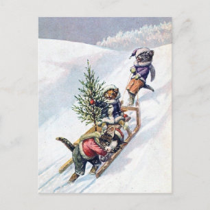 Cartes Pour Fêtes Annuelles Arthur Thiele - Cats Bring home a Christmas Tree