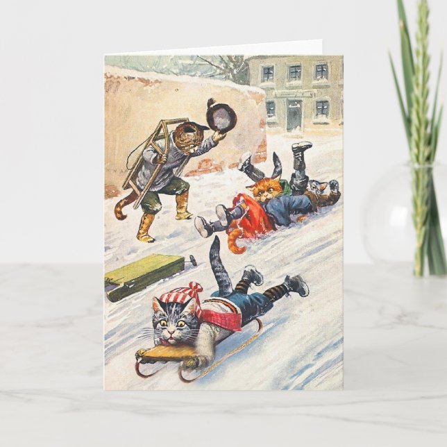 Cartes Pour Fêtes Annuelles Arthur Thiele - chats anthropomorphes faisant du (Devant)