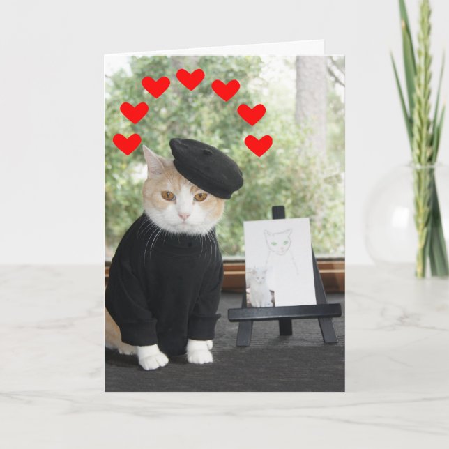 Cartes Pour Fêtes Annuelles Artiste de chat dans l'amour Valentine (Devant)