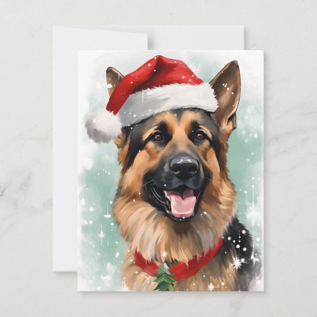 Cartes Pour Fêtes Annuelles Artiste peint de Noël berger allemand (Devant)