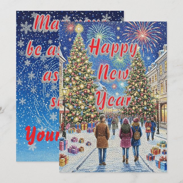 Cartes Pour Fêtes Annuelles Artistic Mosaic New Year Celebration Holiday Card (Devant / Derrière)