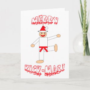 Cartes Pour Fêtes Annuelles Arts martiaux Red Belt Merry Kick Mas Noël