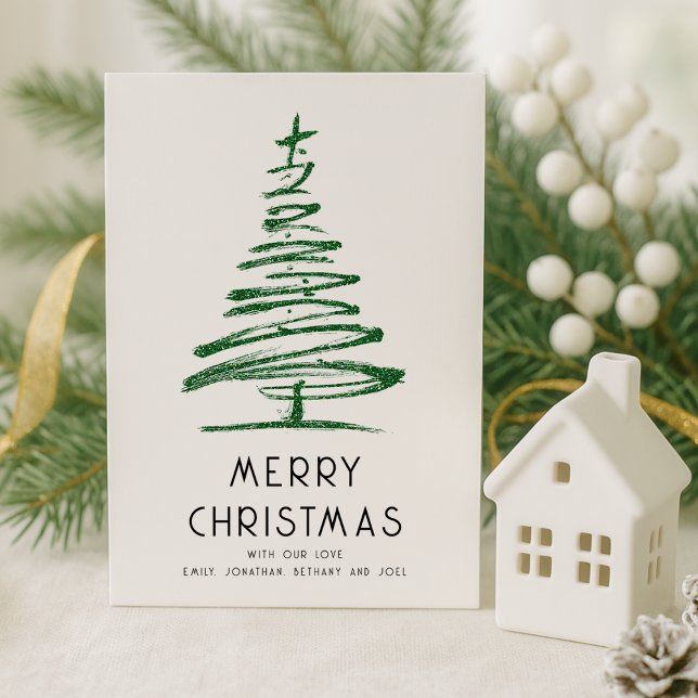 Cartes Pour Fêtes Annuelles Artsy Green Parties scintillant Arbre Joyeux Noël (Créateur téléchargé)
