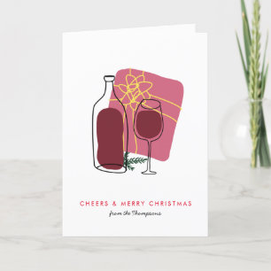 Cartes Pour Fêtes Annuelles Artsy Vin Cadeau Verre Bouteille Joyeux Noël