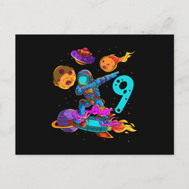 Cartes Pour Fêtes Annuelles Astronaute d'anniversaire dans l'espace 9e anniver (Devant)
