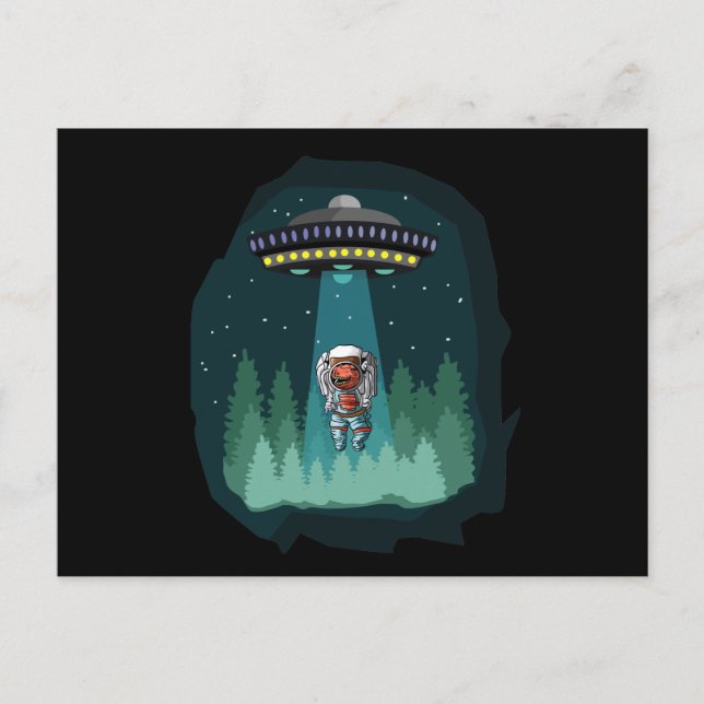Cartes Pour Fêtes Annuelles Astronaute Dinosaure UFO T-Rex (Devant)