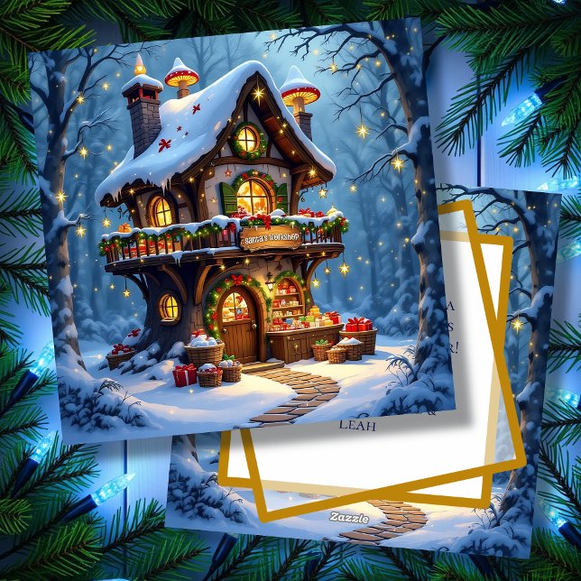 Cartes Pour Fêtes Annuelles Atelier de Père Noël Whimsical - Noël personnalisé (Créateur téléchargé)