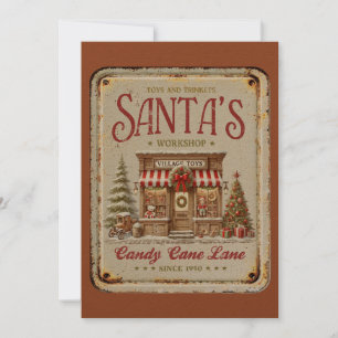 Cartes Pour Fêtes Annuelles Atelier Santas très rustique Village jouets 1950