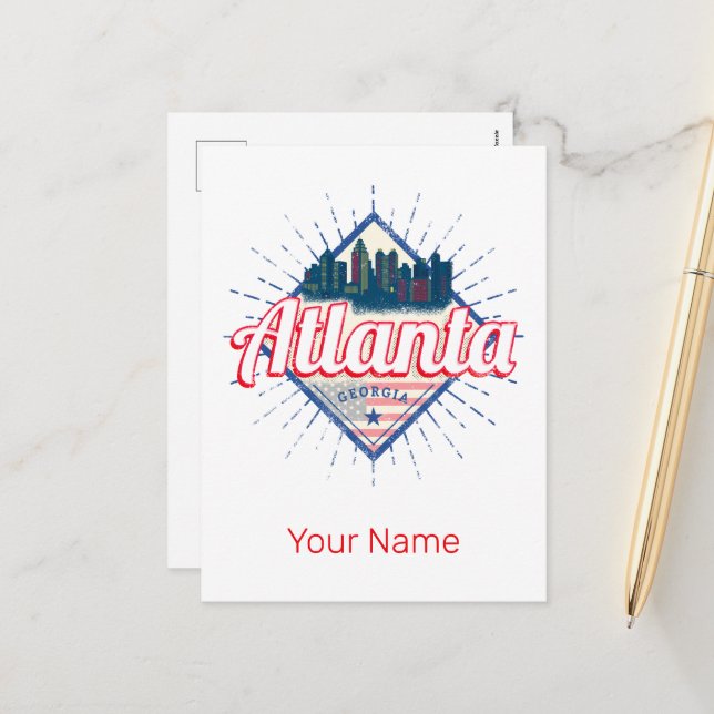 Cartes Pour Fêtes Annuelles Atlanta Georgia United States Retro Skyline (Devant/Arrière en situation)