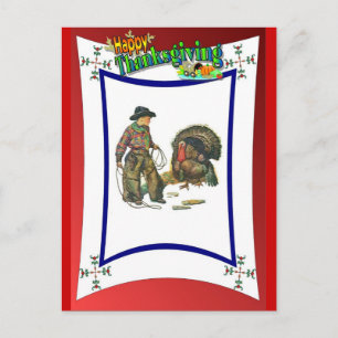 Cartes Pour Fêtes Annuelles Attaque à la dinde de style cowboy