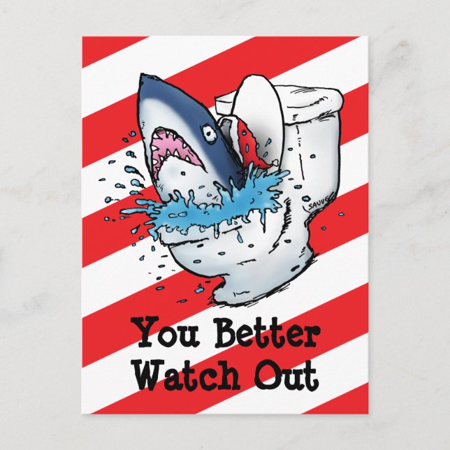 Cartes Pour Fêtes Annuelles Attention - Requin Toilette (Devant)
