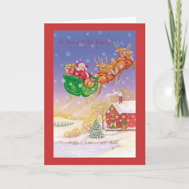 Cartes Pour Fêtes Annuelles Au fils et à sa famille à Noël (Devant)