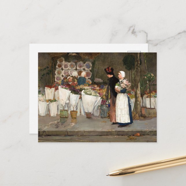 Cartes Pour Fêtes Annuelles Au fleuriste de Frederick Childe Hassam (Devant/Arrière en situation)