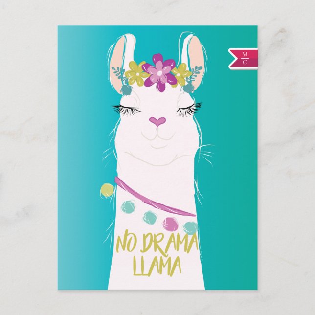 Cartes Pour Fêtes Annuelles Aucun monogramme d'illustration de lama de drame (Devant)