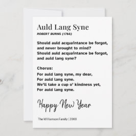 Cartes Pour Fêtes Annuelles Auld Lang Syne Lyrics New Year Personalized