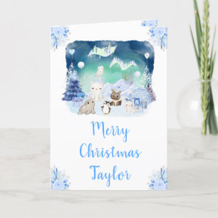 Cartes Pour Fêtes Annuelles Aurores boréales Animaux arctiques Joyeux Noël