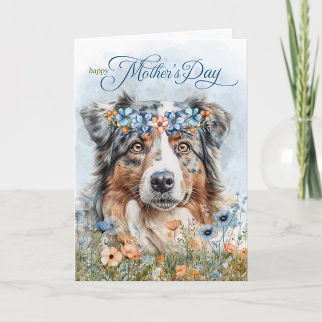 Cartes Pour Fêtes Annuelles Australian Shepherd Dog Fête des Mères Botaniques (Devant)