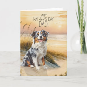 Cartes Pour Fêtes Annuelles Australian Shepherd Dog Sunset Beach Fête des père