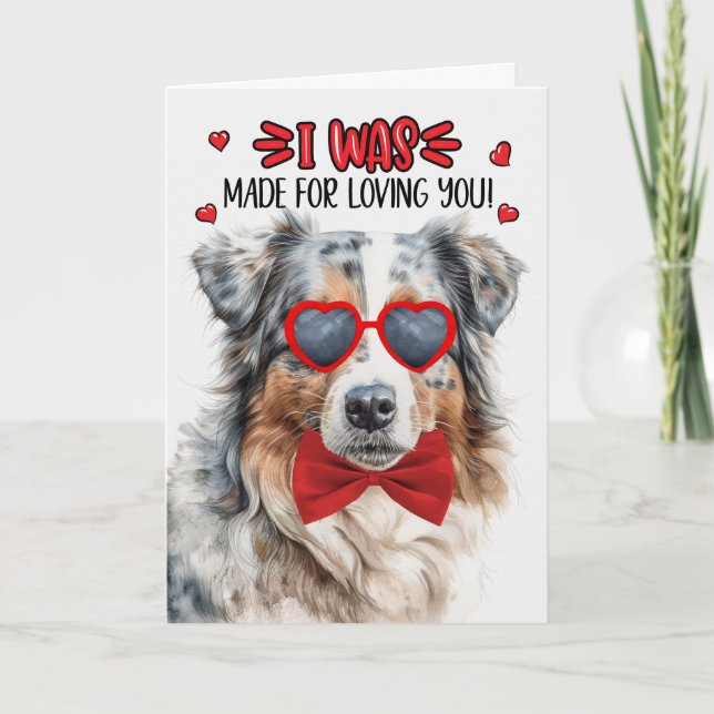 Cartes Pour Fêtes Annuelles Australian Shepherd Fabriqué pour vous aimer Valen (Devant)