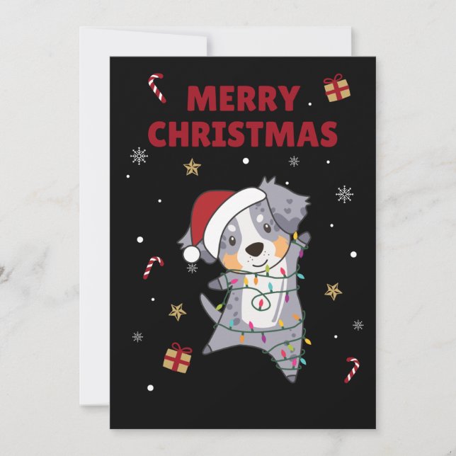 Cartes Pour Fêtes Annuelles Australian Shepherd Merry Christmas Winter (Devant)